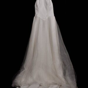 Wedding Gown-White satin Halter Top with Long Train